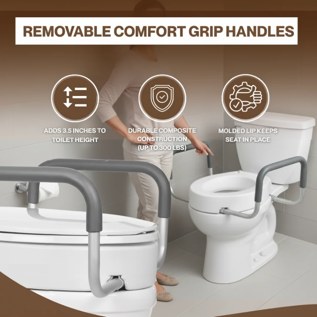 Toilet Seat Riser with Handles for Seniors Fits Most Elongated Toilets