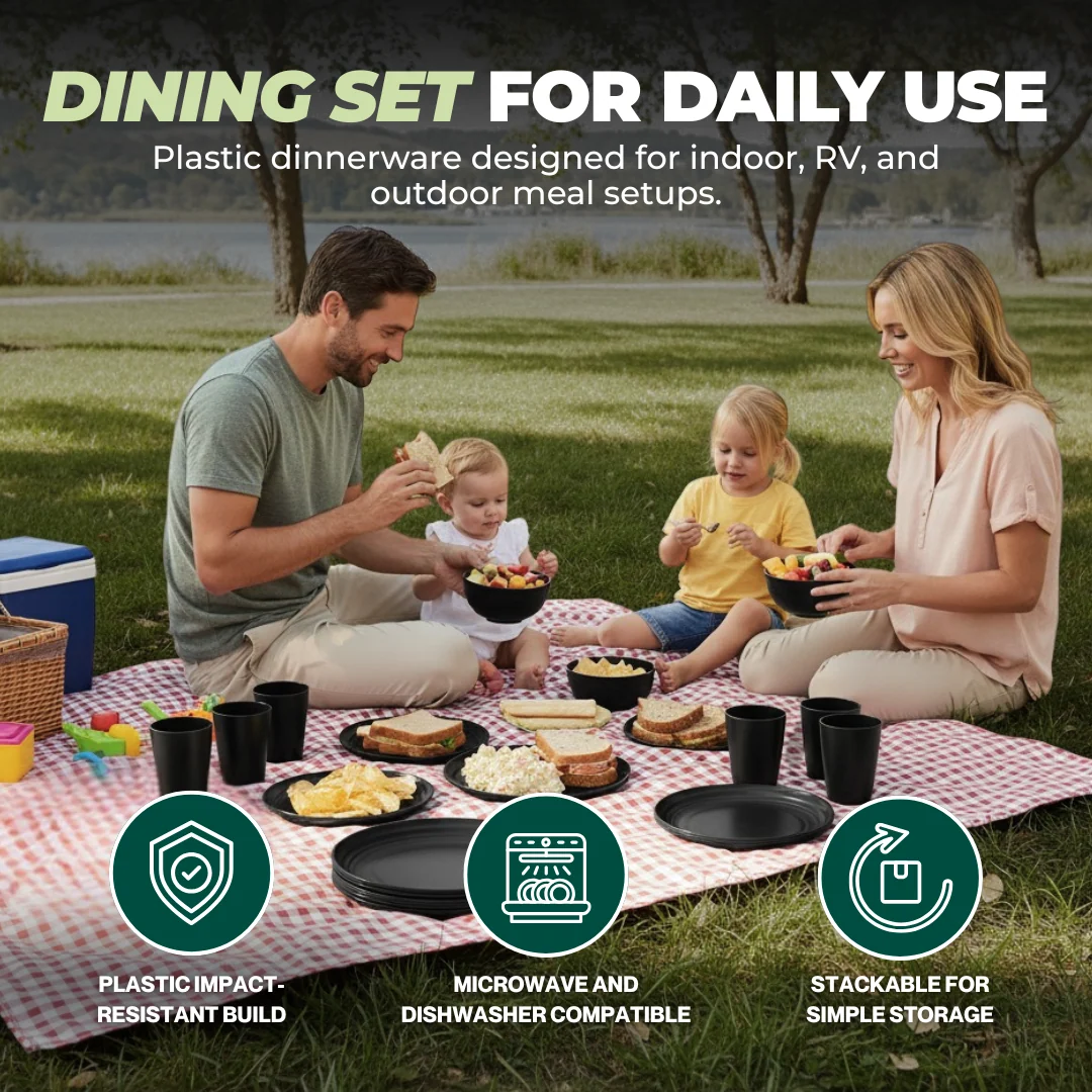 Reusable Plastic Plates and Bowls Set for Camping and Home Use