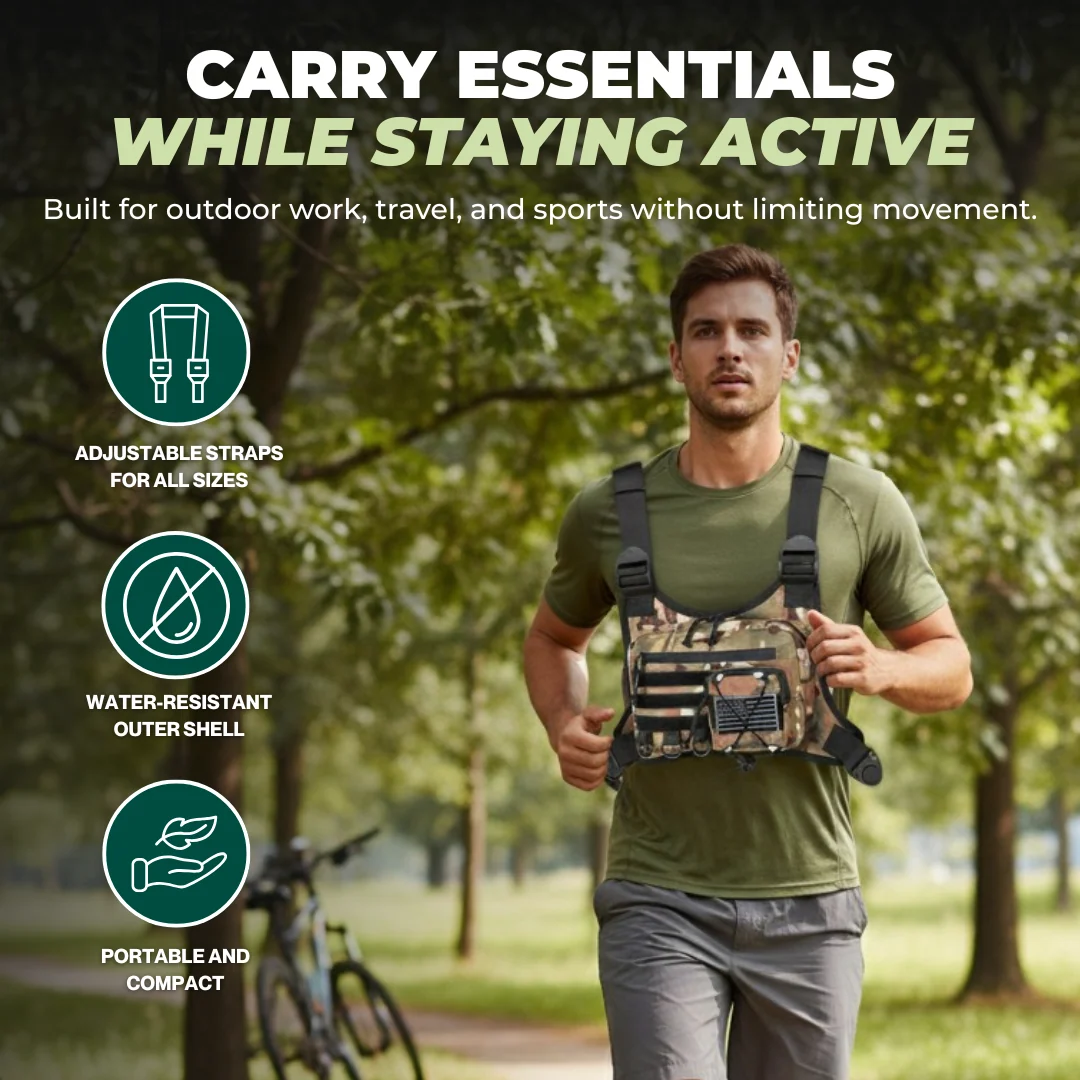 Outdoor Chest Bag with Adjustable Straps and Zippered Storage