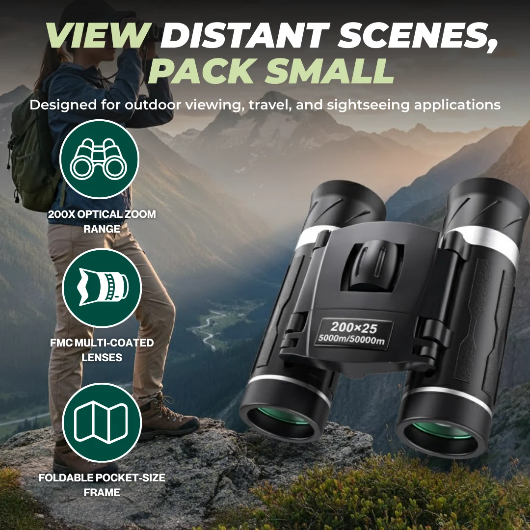 200x25 Zoom Mini Binoculars for Adults and Kids, Pocket Travel Use