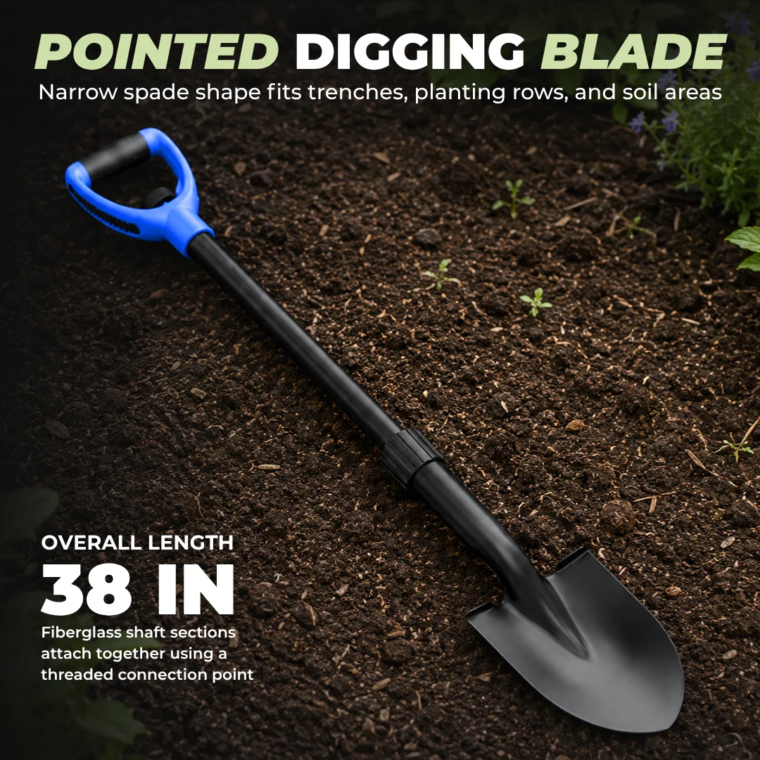 Metal Garden Spade Shovel with Fiberglass Shaft for Soil Digging