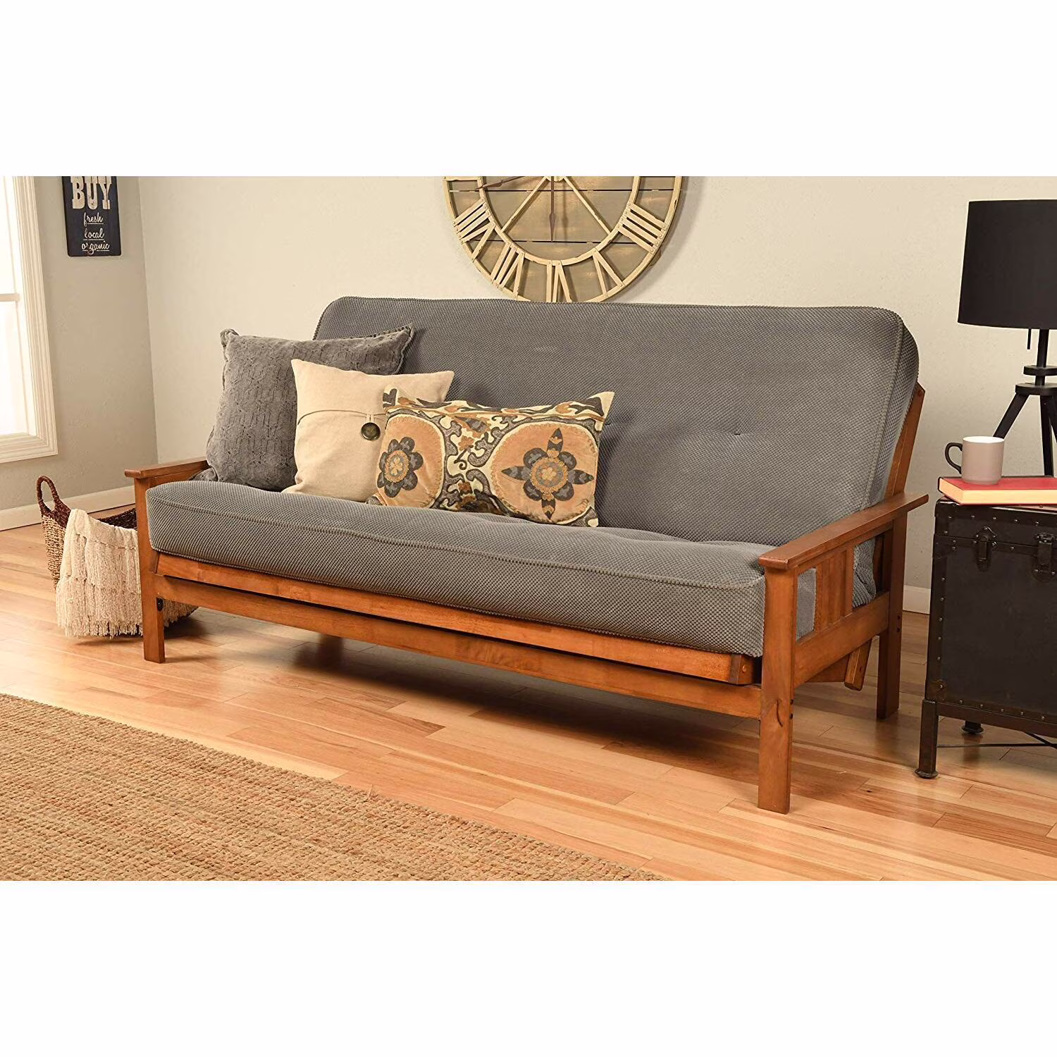 Homestock African Artifacts Full Size Futon Frame Set with Mattress, Easily Converts to Bed, Versatile Design Futon Frame for All Spaces, 33"H x 79"L x 37"D-Color:Linen Charcoal,Size:Barbados - Image 31