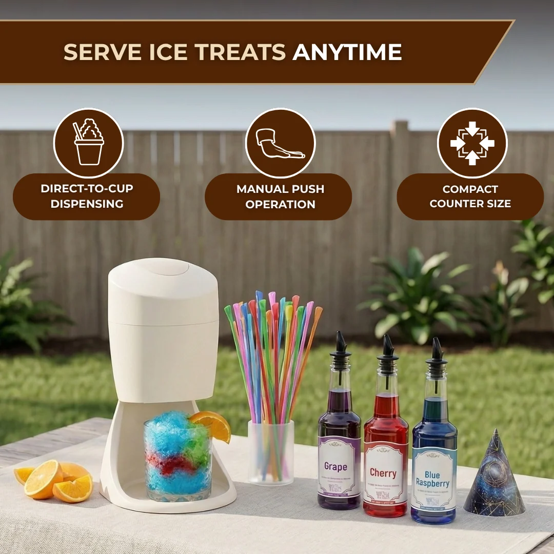Shaved Ice Machine Party Kit with 3-Flavors Syrup, Cups, and Straws