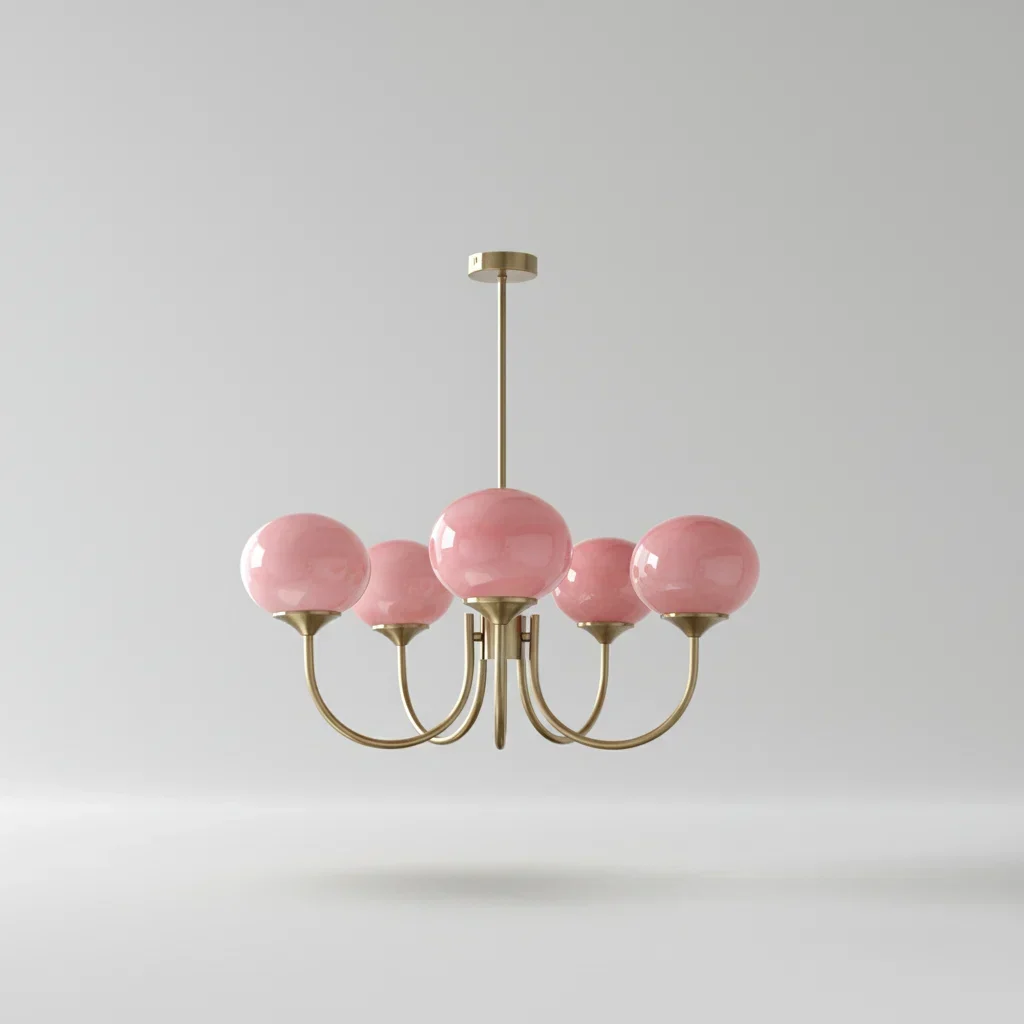 Chic Pastel Pink Ceiling Fixture with Gold Accents - Image 6