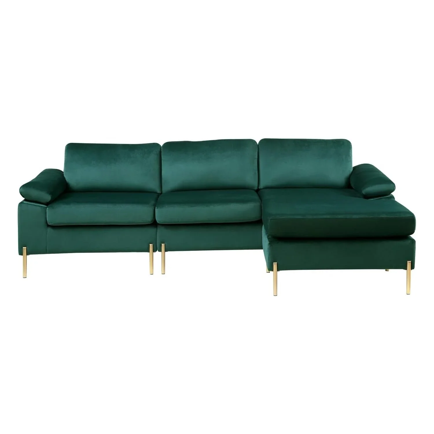 HomeStock Luxe Modern Velvet L-Shape Sectional Sofa with Square Padded Armrests, Solid Pattern Upholstery - 51.6"D x 101.2"W x 33.1"H, Comfortable and Stylish Seating for Living Room-Color:Gray/Gold - Image 24