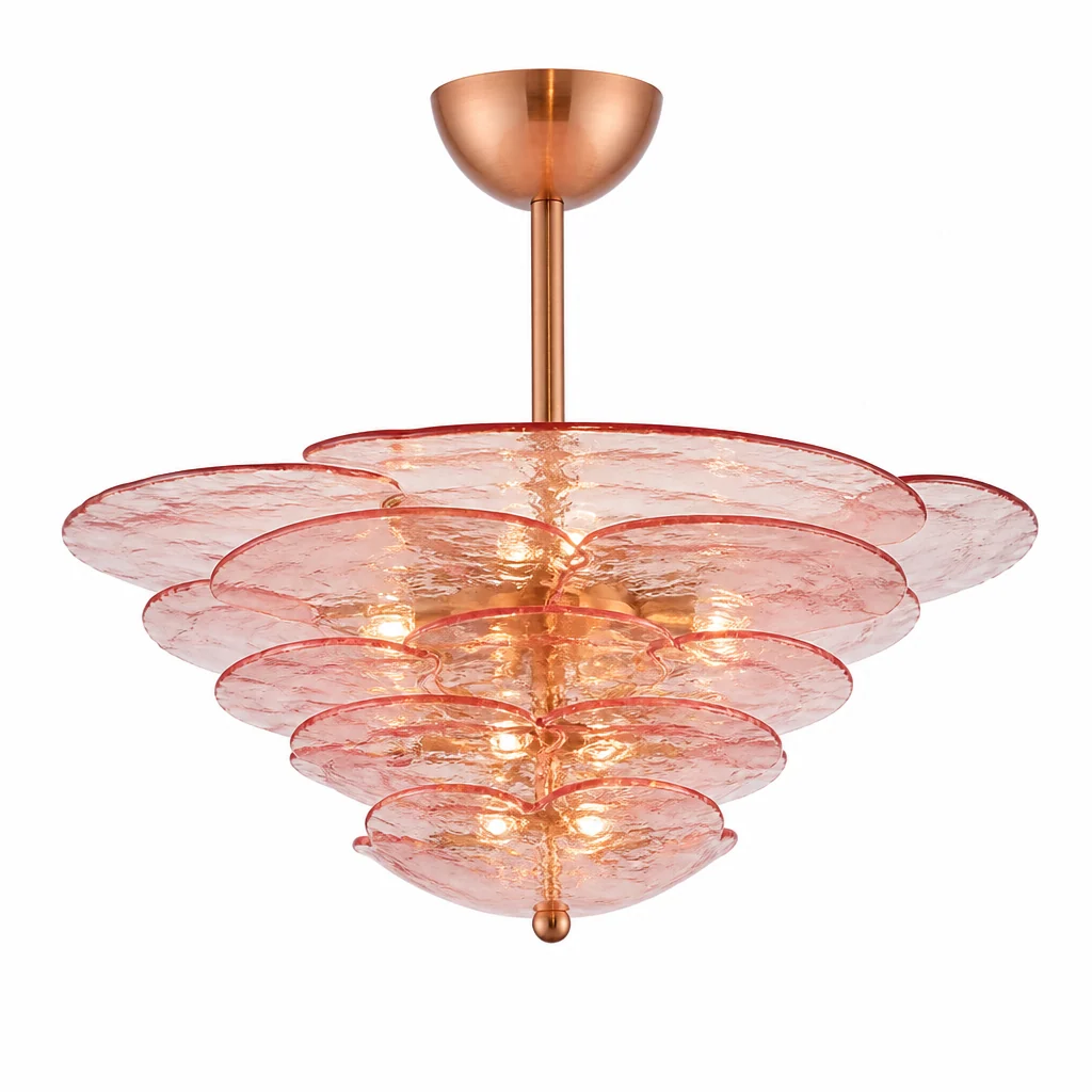 Hand-Cut Glass Copper-Finish Tiered Chandelier (Integrated Lights) - Image 5