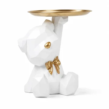 Decorative Sculpture Faceted Geometric Integrated Tray Gold Accents