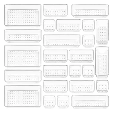 25-Piece Storage Tray Set for Organizing Plastic Drawers in 4 Sizes