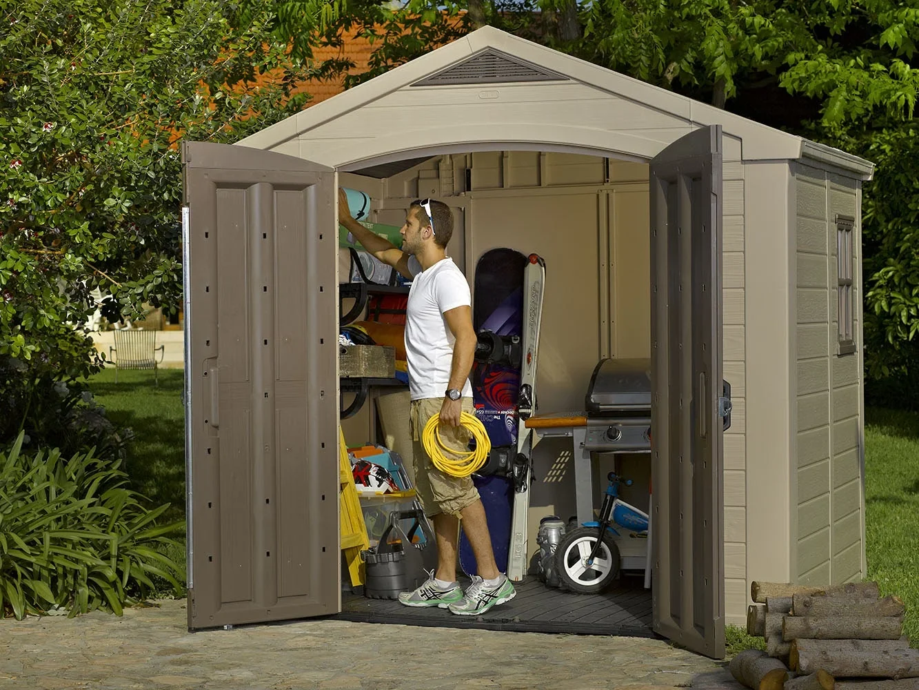 Keter Factor 8 x 11 Foot All Weather Resin Outdoor Storage Shed, Taupe - Image 15