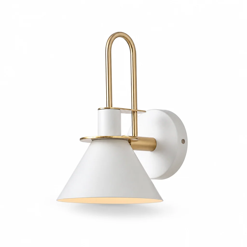 Wall Lamp Conical Metal Shade Curved Gold Arm - Image 4
