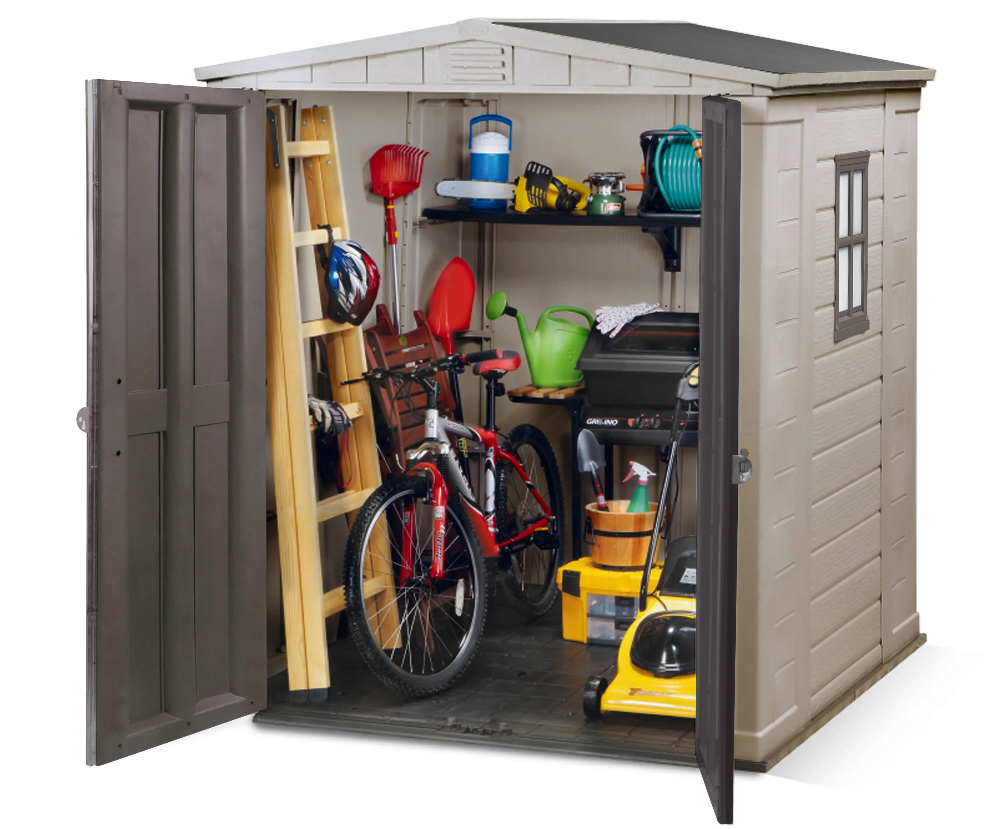 Keter Factor 8 x 11 Foot All Weather Resin Outdoor Storage Shed, Taupe - Image 32