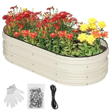 WORKPRO 4x2x1ft Galvanized Raised Garden Bed Set, Rust & Corrosion Protection, Easy Assembly, Safe Edge, Ideal for Vegetables & Flowers, White, 1 Pc