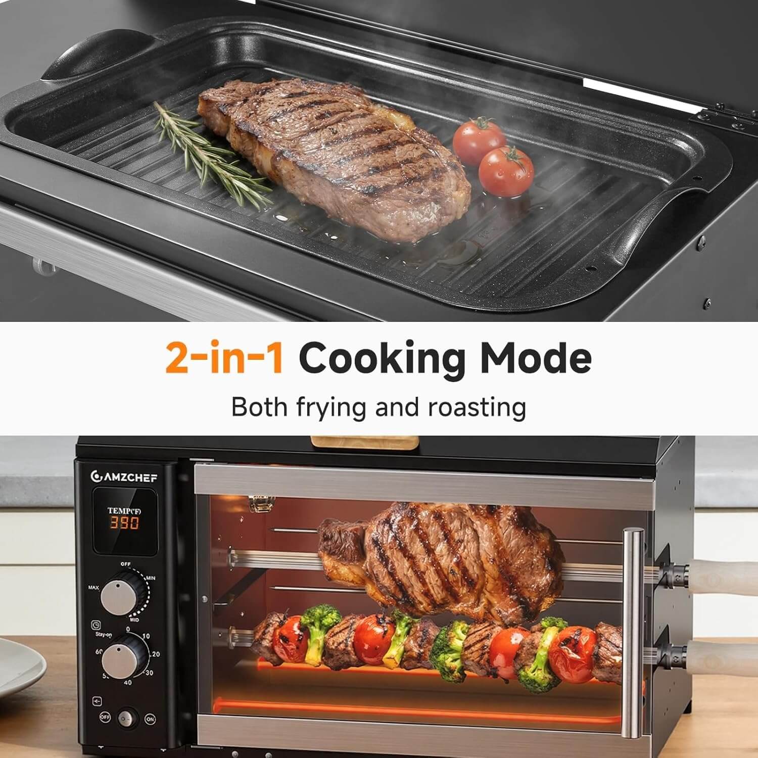 AMZCHEF Rotisserie Grill 34QT 360°Auto-Rotating 2-in-1 Oven 2