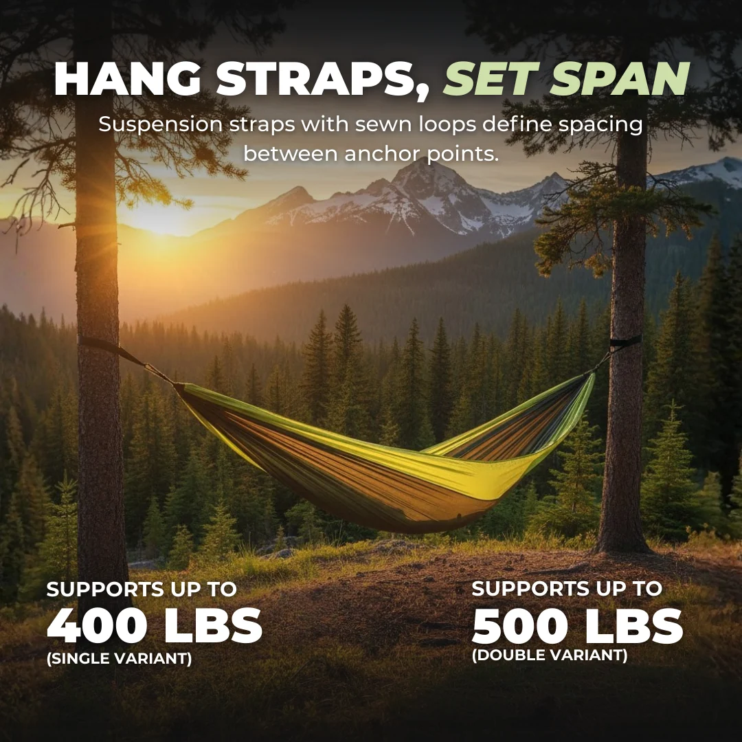 Nylon Hammock with Adjustable Tree Straps and Steel Carabiners