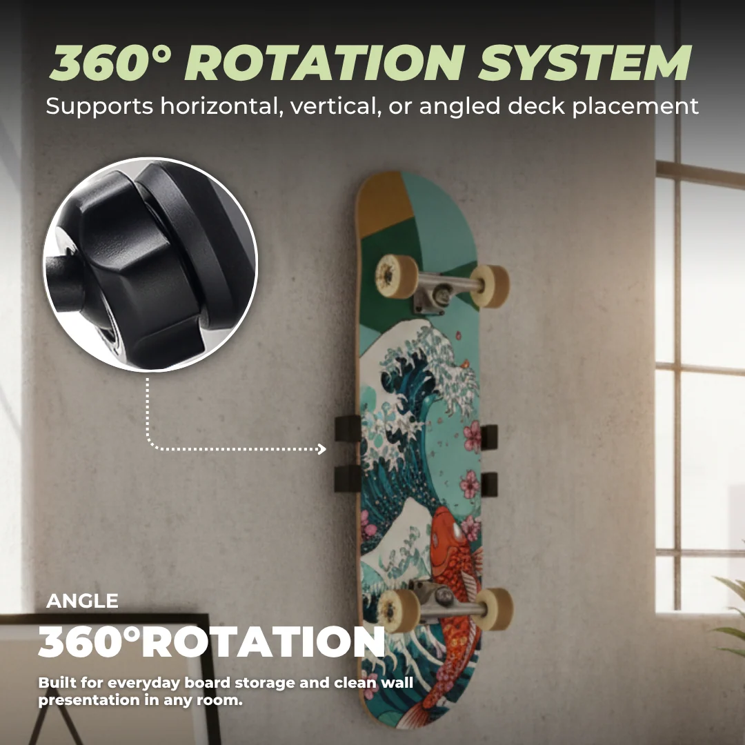 360 Rotating Skateboard Wall Mount Floating Deck Display Hanger