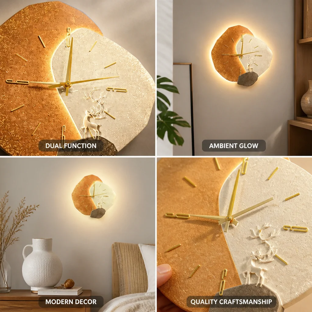 Wall Lamp Asymmetrical Crystal With Built-In Clock - Image 5