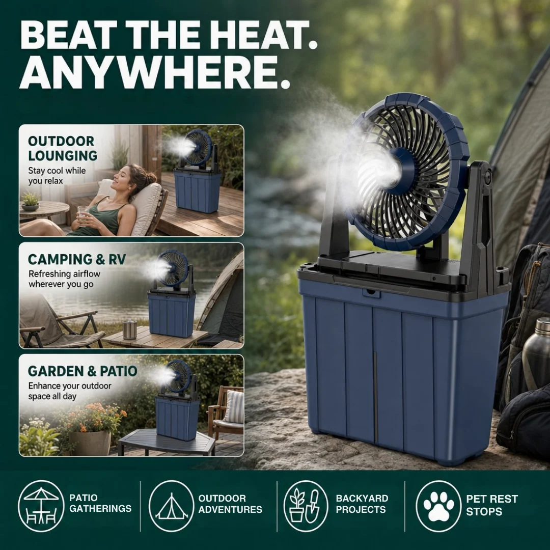 Portable Rechargeable Misting Fan with 9L Water Tank and 3 Speeds