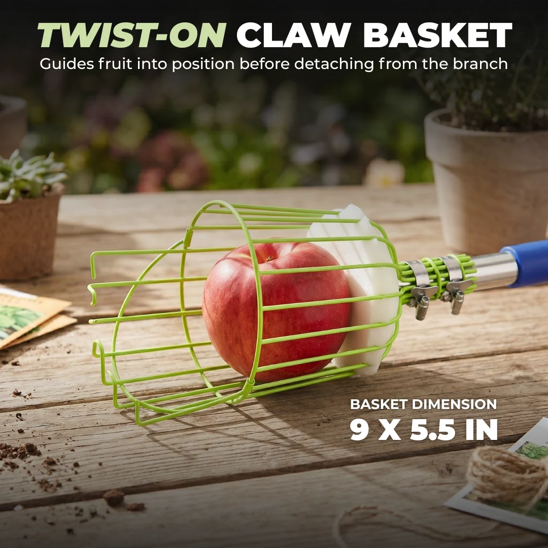 Adjustable Stainless Steel Fruit Picker Pole with Basket Claw