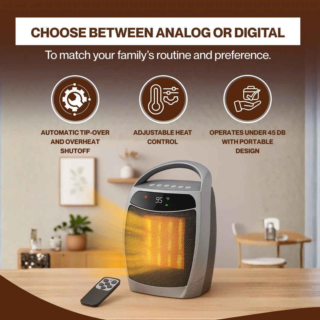 Portable Ceramic Space Heater with Thermostat, Fan, and Auto Shutoff