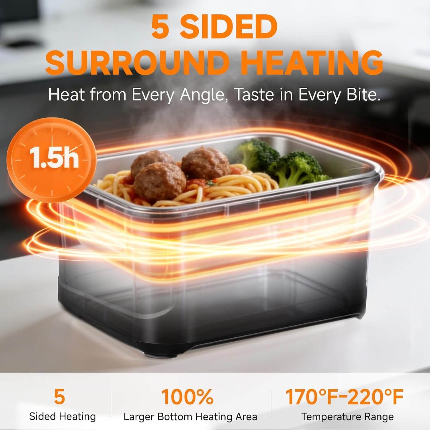 AMZCHEF Cordless Electric Heated Lunch Box-27000mAh 5-Sided Heating XL 4