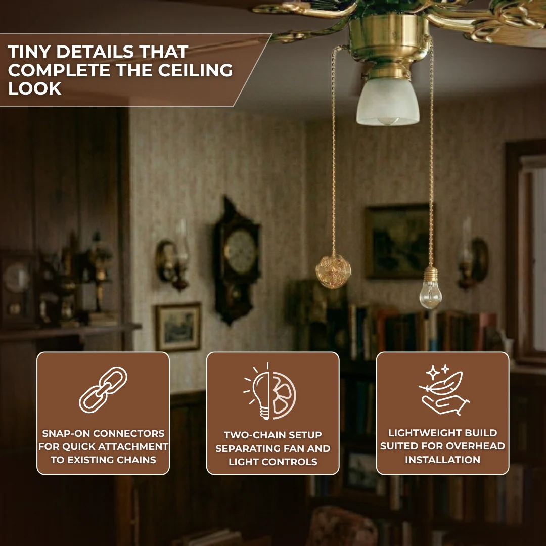 Ceiling Fan Pull Chain Set with Vintage Look Pendants and Metal Chain