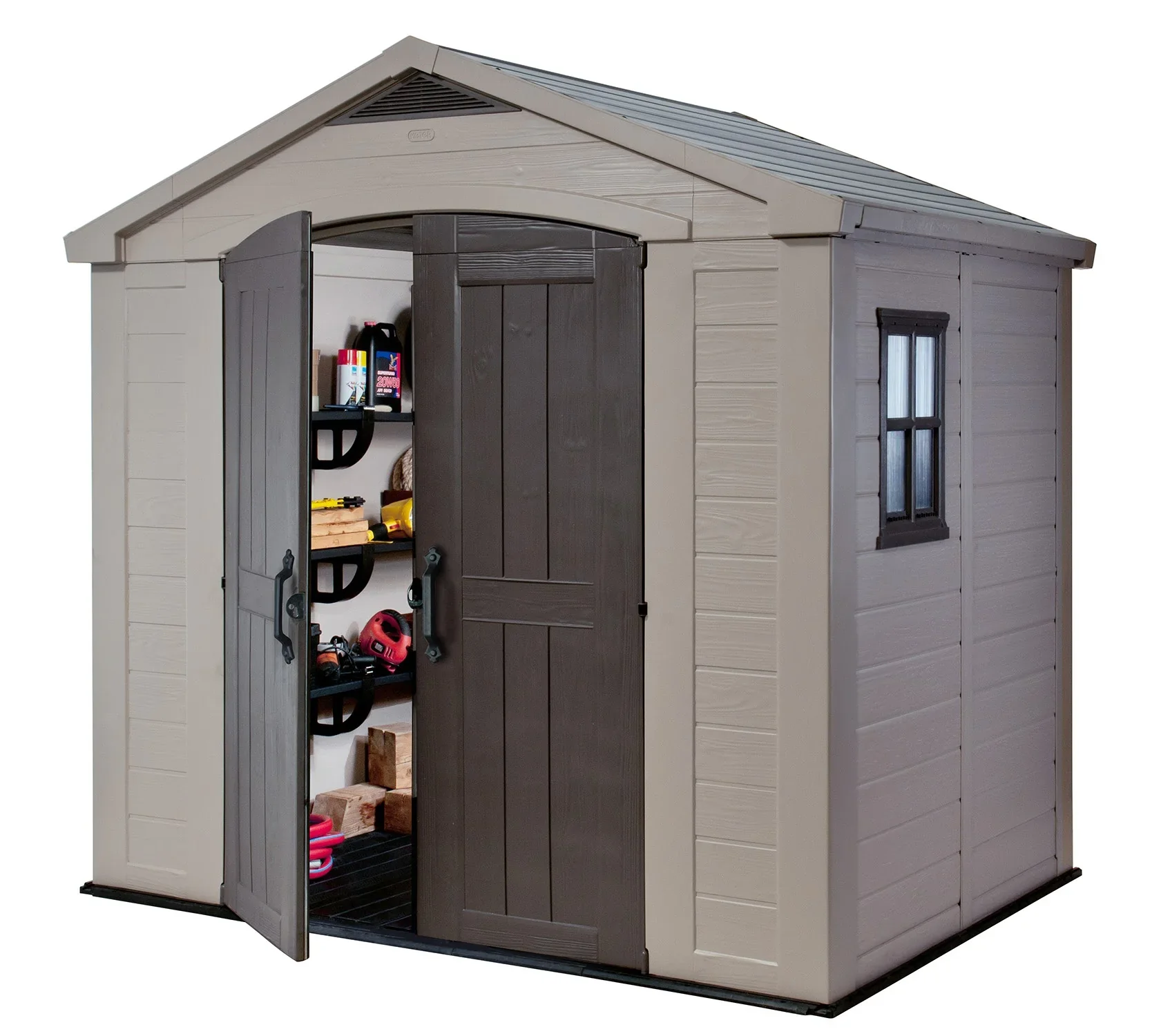 Keter Factor 8 x 11 Foot All Weather Resin Outdoor Storage Shed, Taupe - Image 22