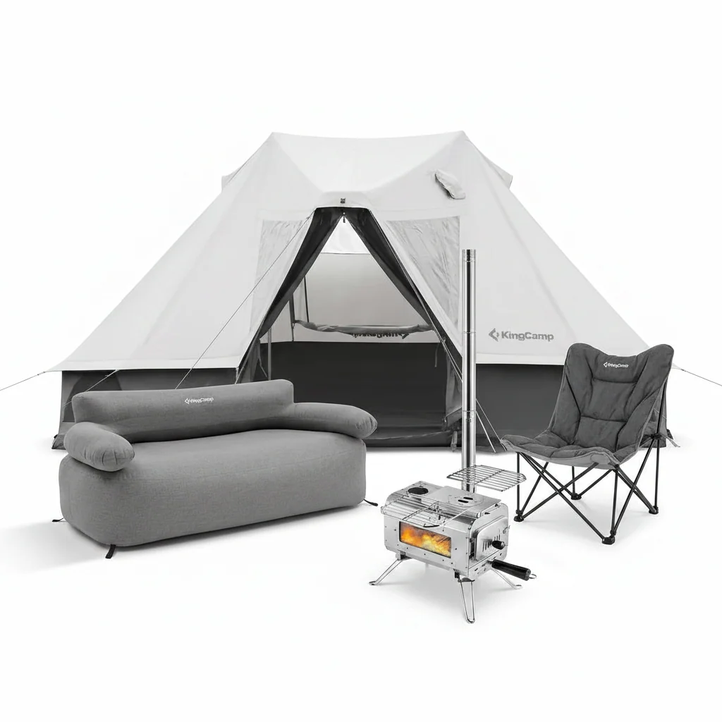 KingCamp KHAN VILLA Tent Glamping 4-in-1 Bundle with Stove