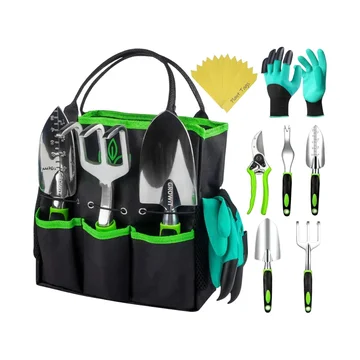 Garden Tools Collection with Handle, Organizer Tote, Plant Labels