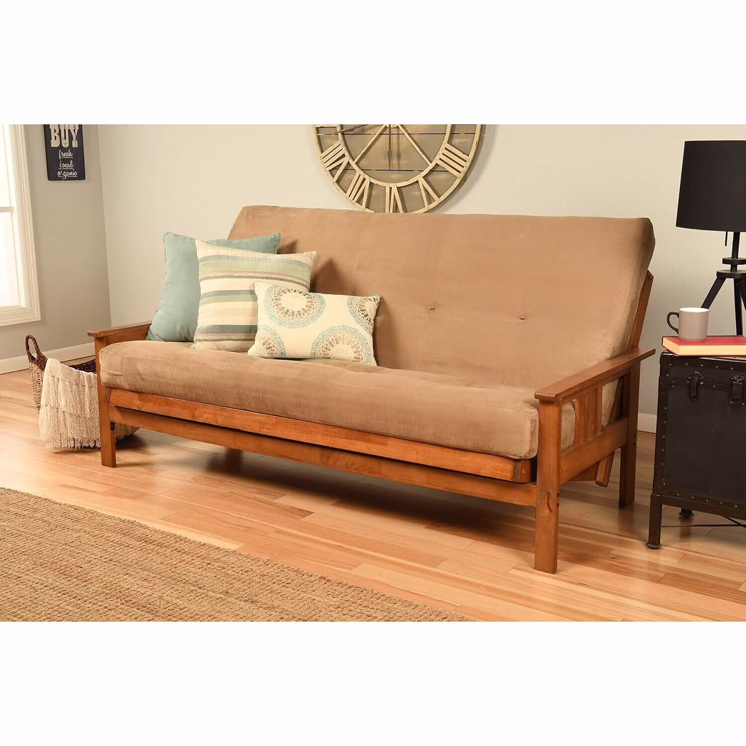 Homestock African Artifacts Full Size Futon Frame Set with Mattress, Easily Converts to Bed, Versatile Design Futon Frame for All Spaces, 33"H x 79"L x 37"D-Color:Linen Charcoal,Size:Barbados - Image 17