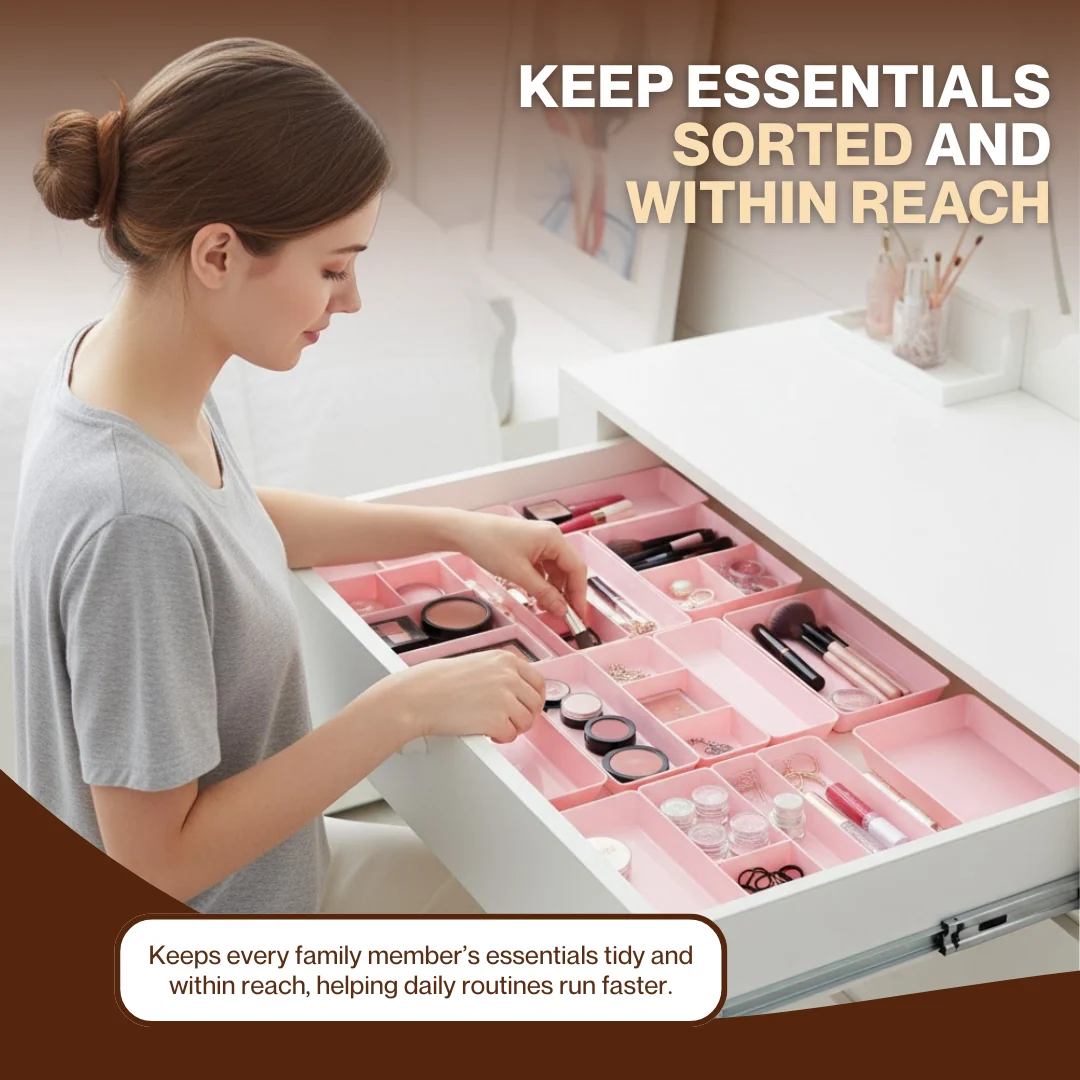 Plastic Drawer Organizer Set 25-Piece in 4-Size Storage Trays