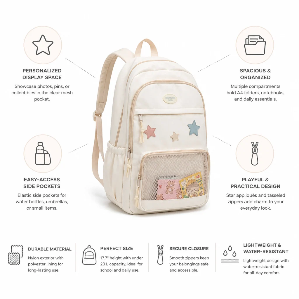 Kids School Backpack Clear Display Pocket Fits A4 - Image 7