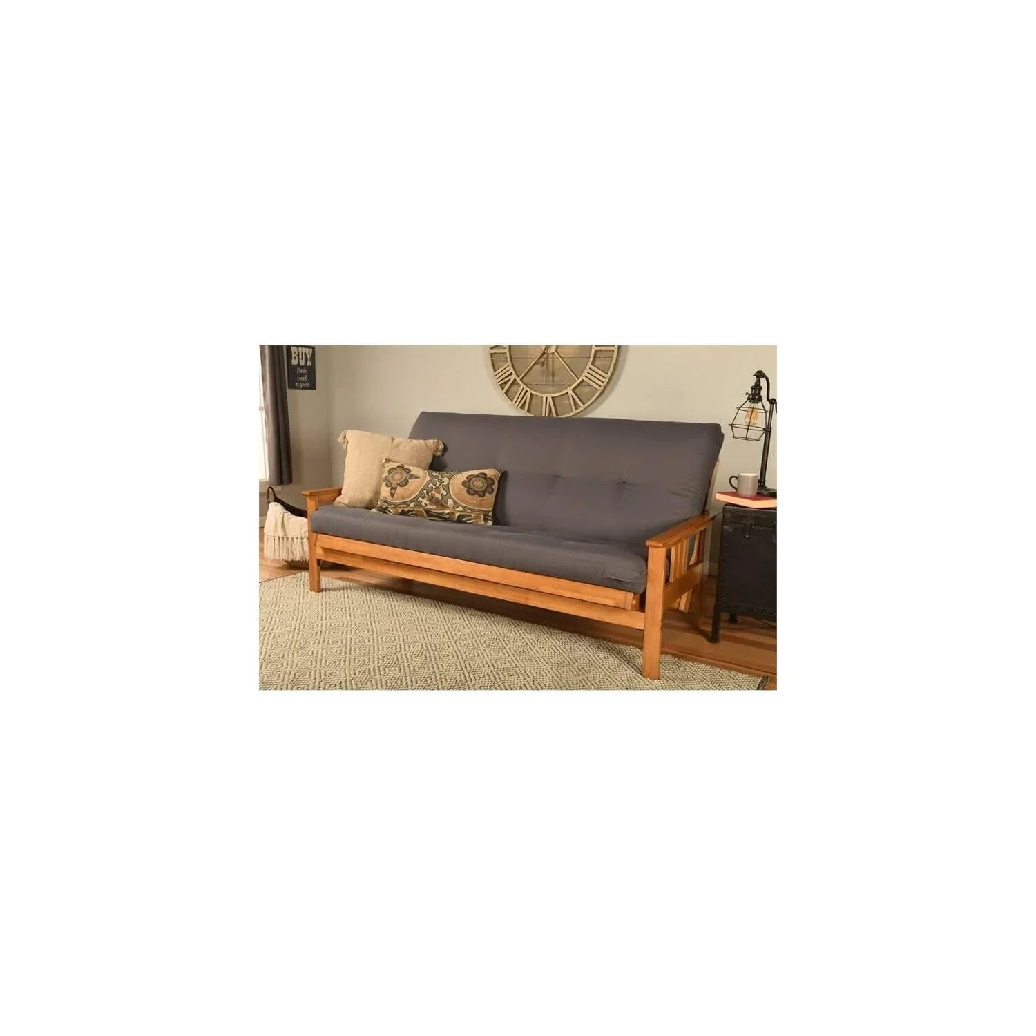 Homestock African Artifacts Full Size Futon Frame Set with Mattress, Easily Converts to Bed, Versatile Design Futon Frame for All Spaces, 33"H x 79"L x 37"D-Color:Linen Charcoal,Size:Barbados - Image 100