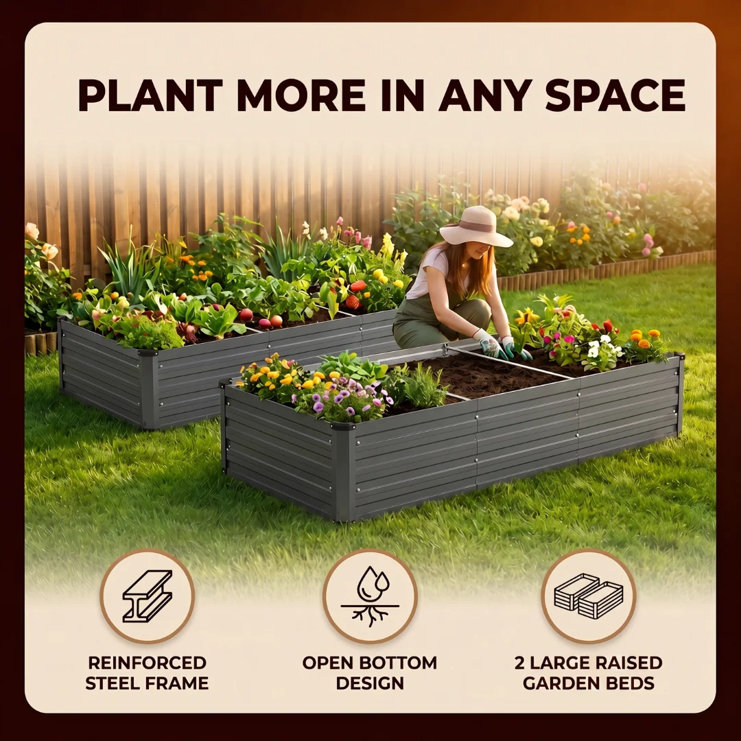 2 Pack Galvanized Raised Garden Beds 6 x 2 x 1 FT Metal Planter Kit
