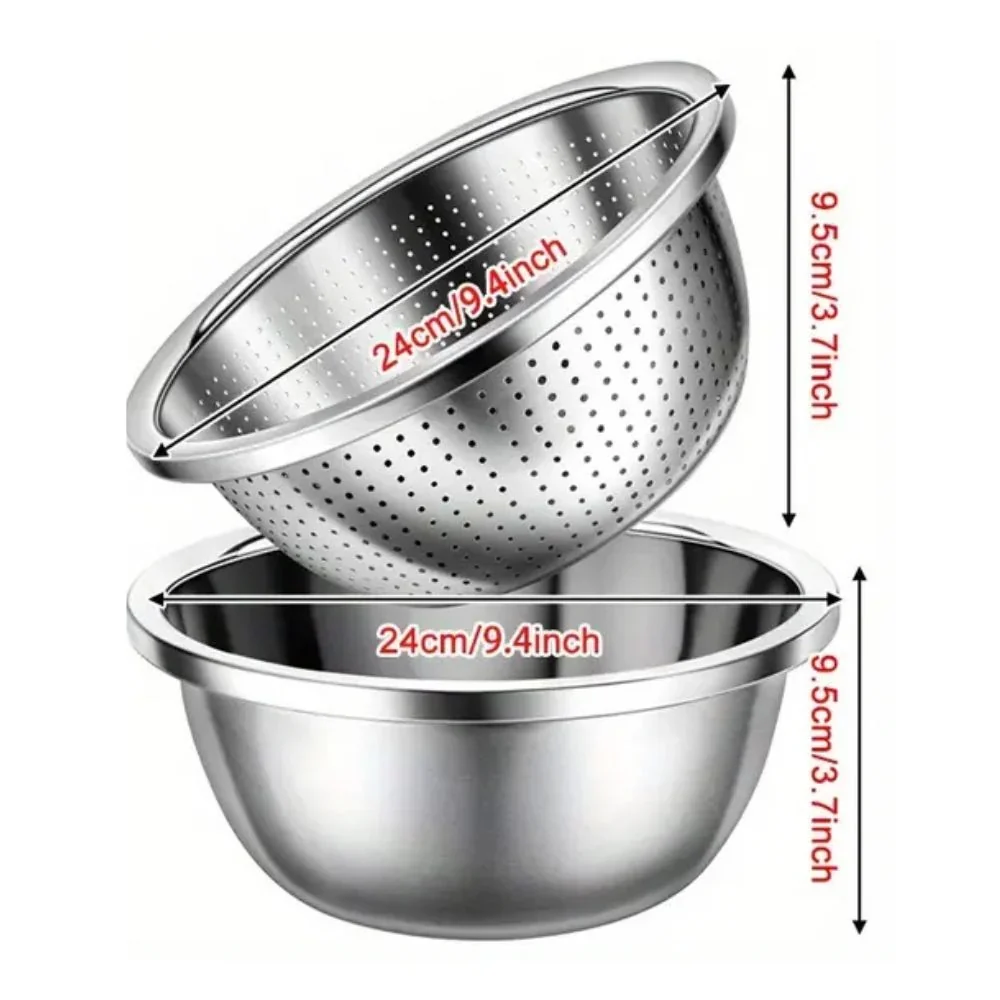 Colander & Mixing Bowl Set Fine Mesh Stainless Steel - Image 4