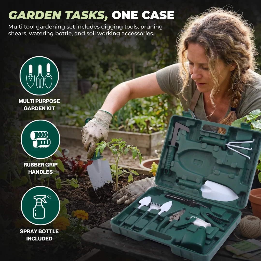10-Piece Gardening Hand Tool Set with Organizer Case for Yard Tasks