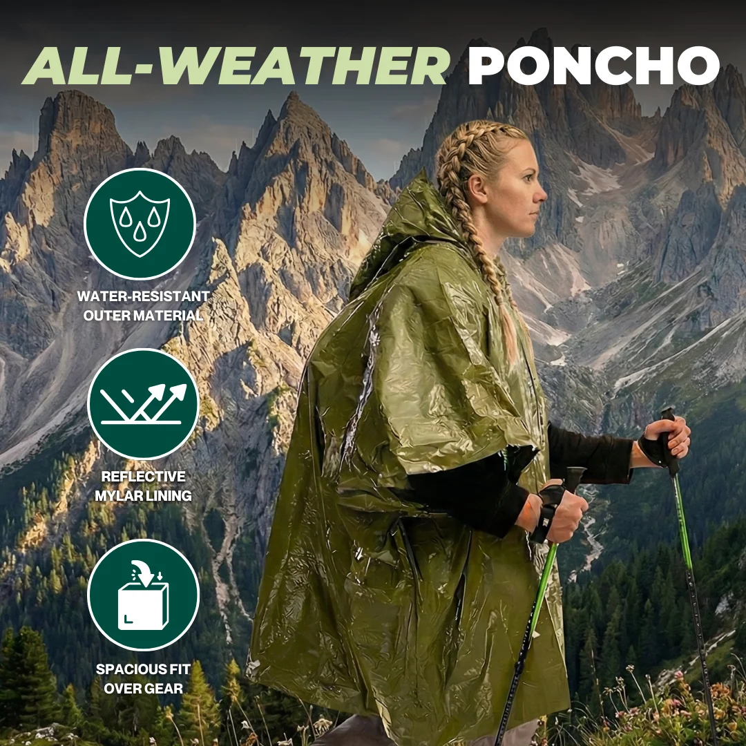 4-Pack Rain Poncho with Reflective Mylar Lining for All Season Use