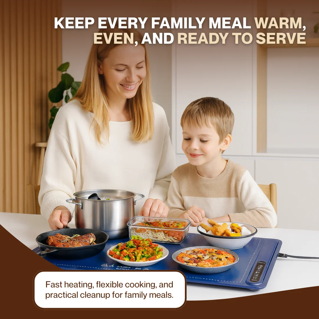 Electric Food Warming Tray with 4 Heat Levels and Timer Control