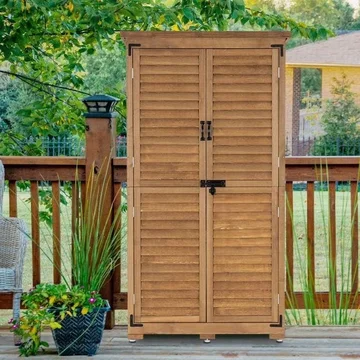 Mcombo 63 inch Tall Outdoor Storage Tool Cabinet Shed with Lock for Yard (34.3" L x 18.3" W x 63" H), Wooden 0870 - N/A Natural