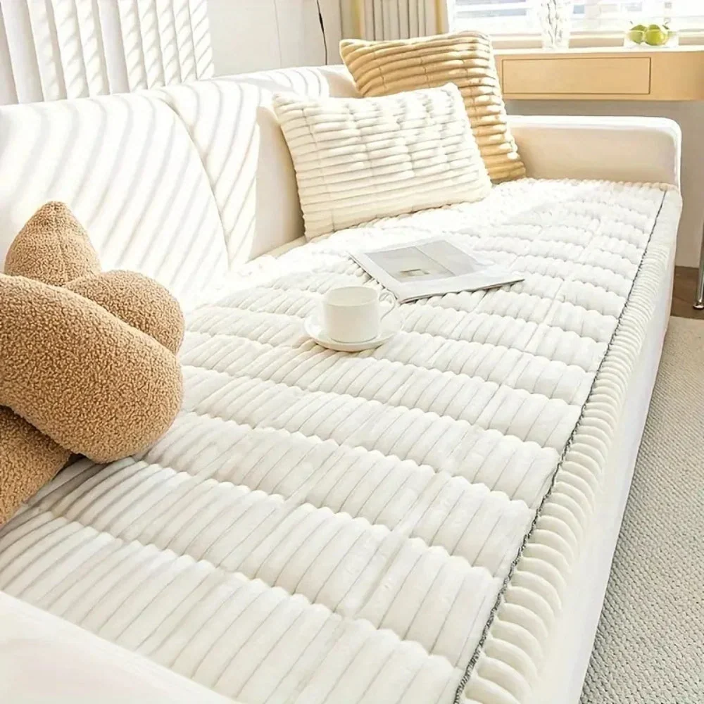 Sofa Cover Plush Flannel Anti-Slip Backing Machine Washable - Image 3