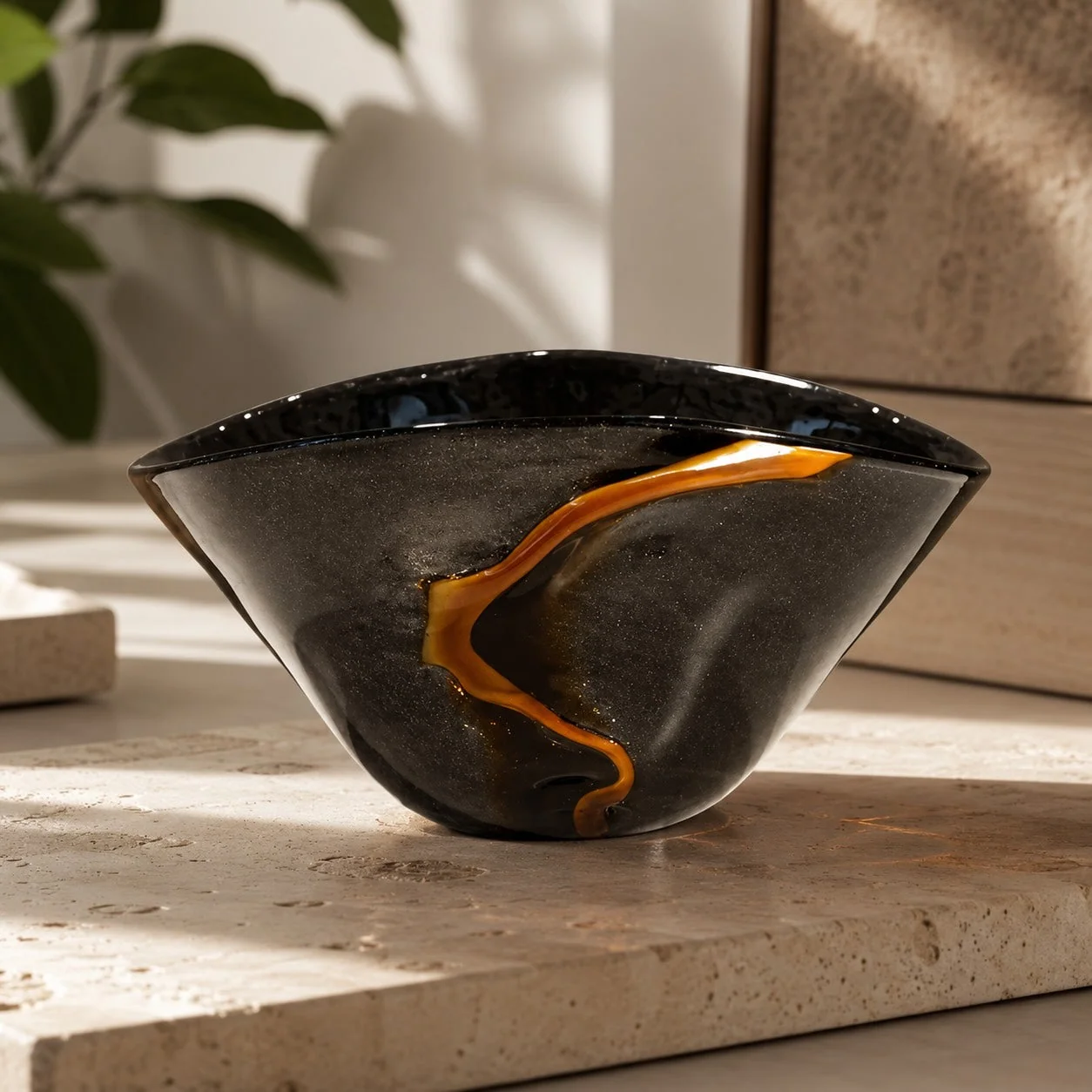 Artistic Handcrafted Black Glass Decorative Vase - Image 5