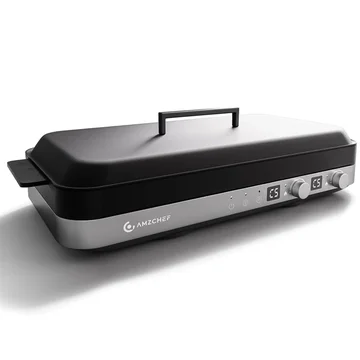 AMZCHEF Double Induction Cooktop with Removable Iron Cast Griddle Pan Grey
