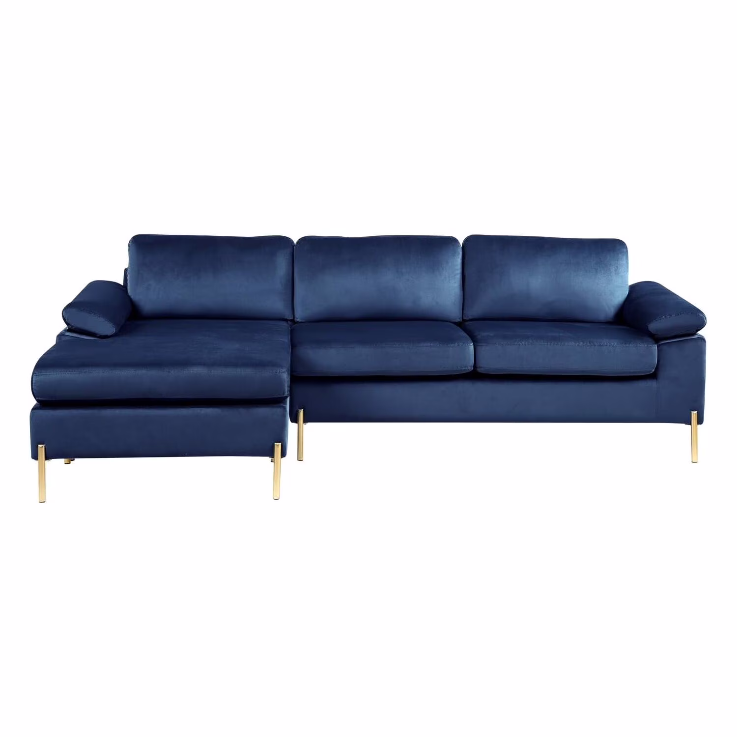 HomeStock Luxe Modern Velvet L-Shape Sectional Sofa with Square Padded Armrests, Solid Pattern Upholstery - 51.6"D x 101.2"W x 33.1"H, Comfortable and Stylish Seating for Living Room-Color:Gray/Gold - Image 3