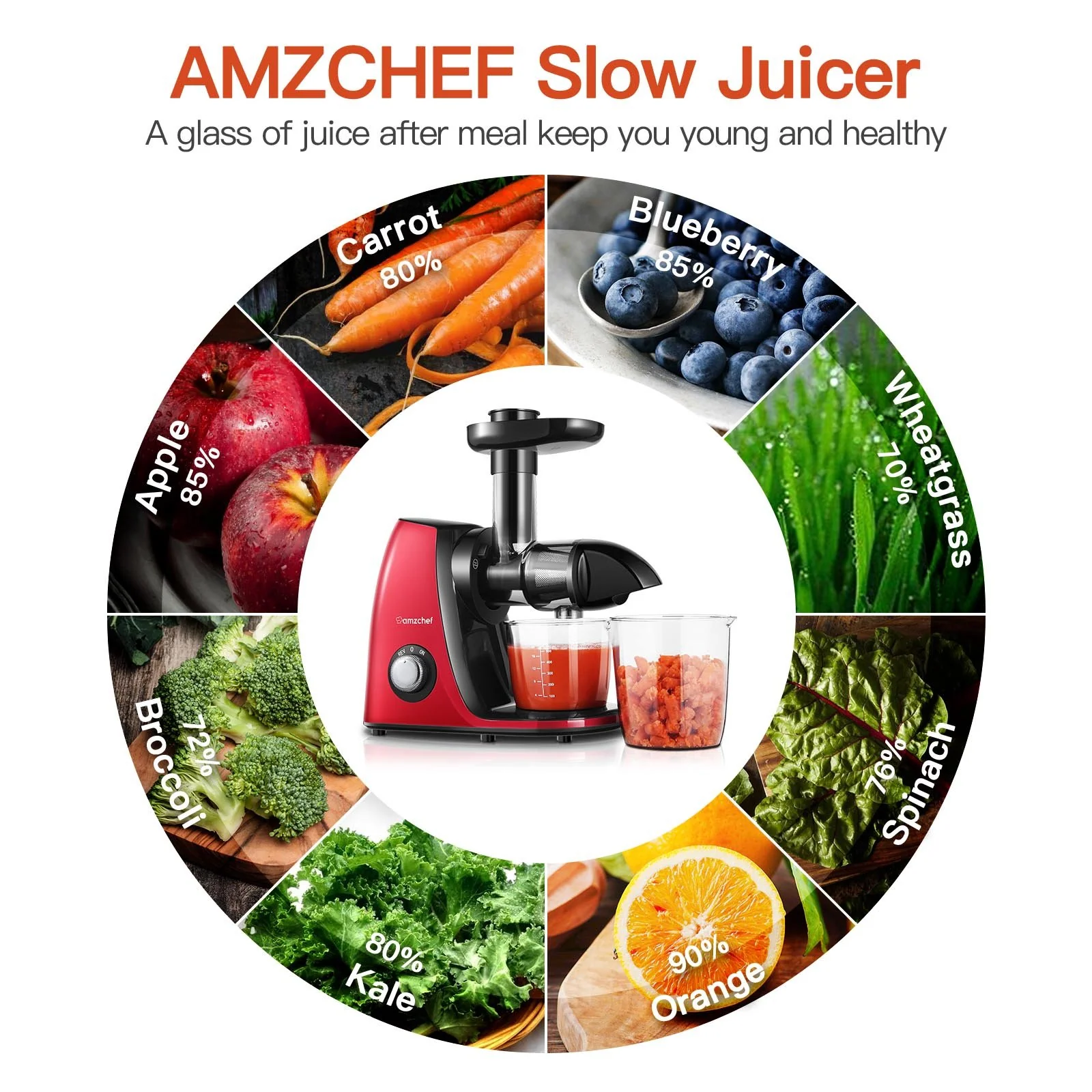 AMZCHEF Slow Juicer JS3005 Red 3