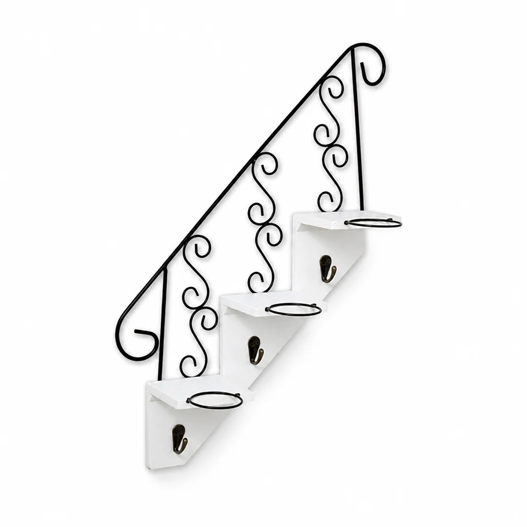 Scandinavian Wall Shelf with Plant Pot Holders (3-Tier)