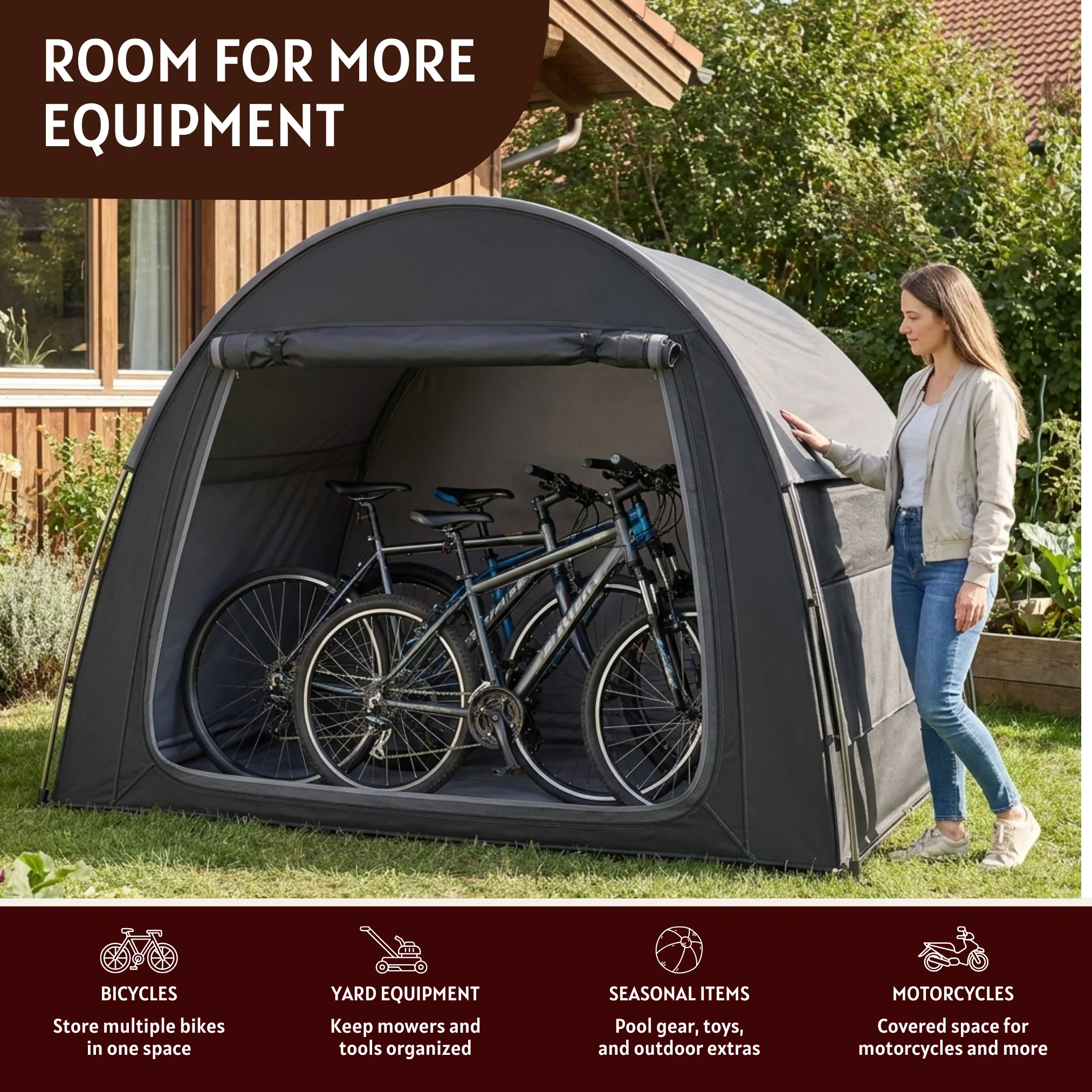 Bike Storage Tent for 4-5 Bikes with Rain Cover and Tool Storage