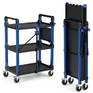WORKPRO 3-Tier Heavy Duty Collapsible Service Cart-Blue and Black