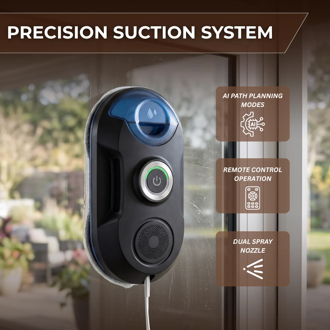 Automatic Window Cleaning Robot 3200Pa Dual Spray and Remote Control
