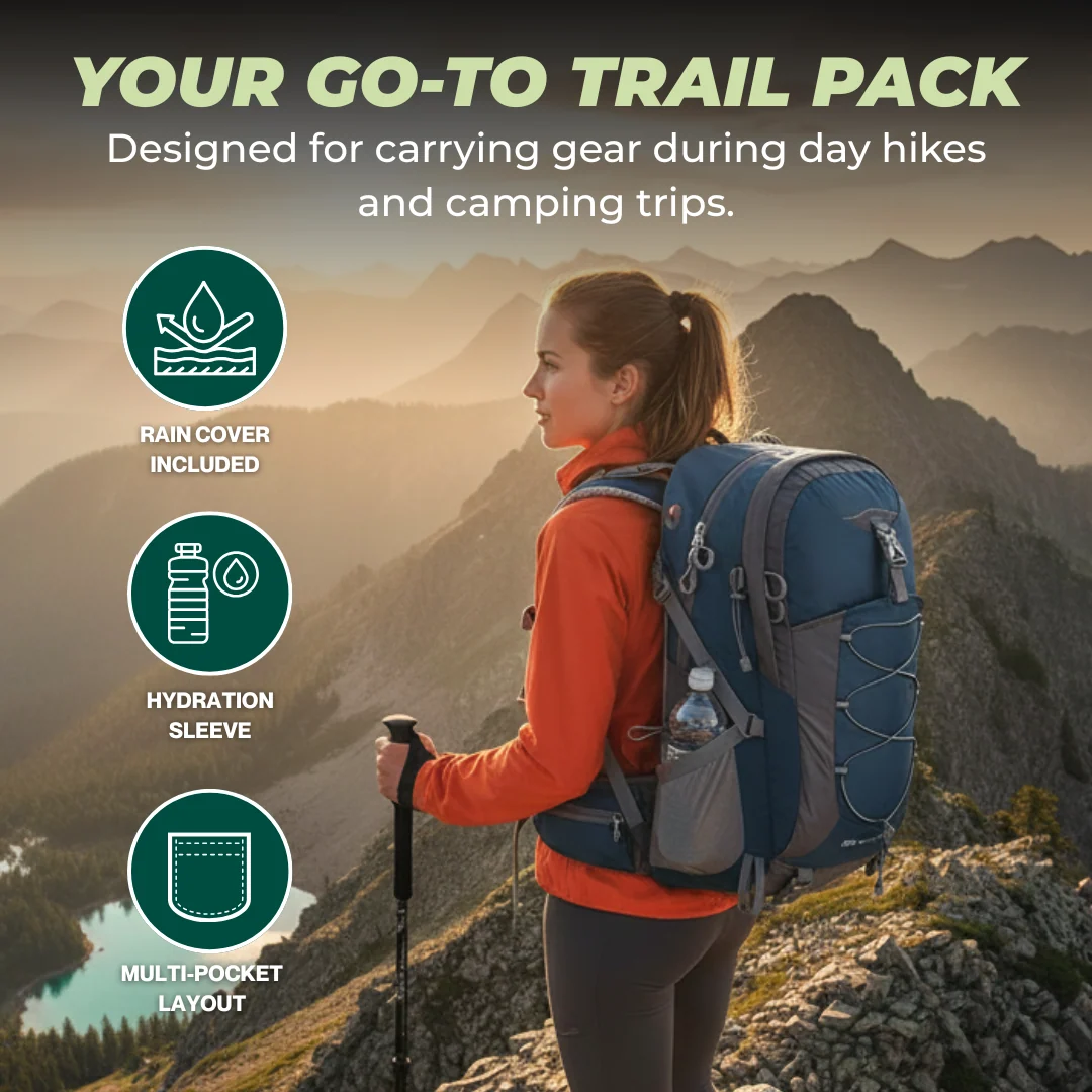 40L Hiking Backpack with Rain Cover and Multi-Pocket Storage