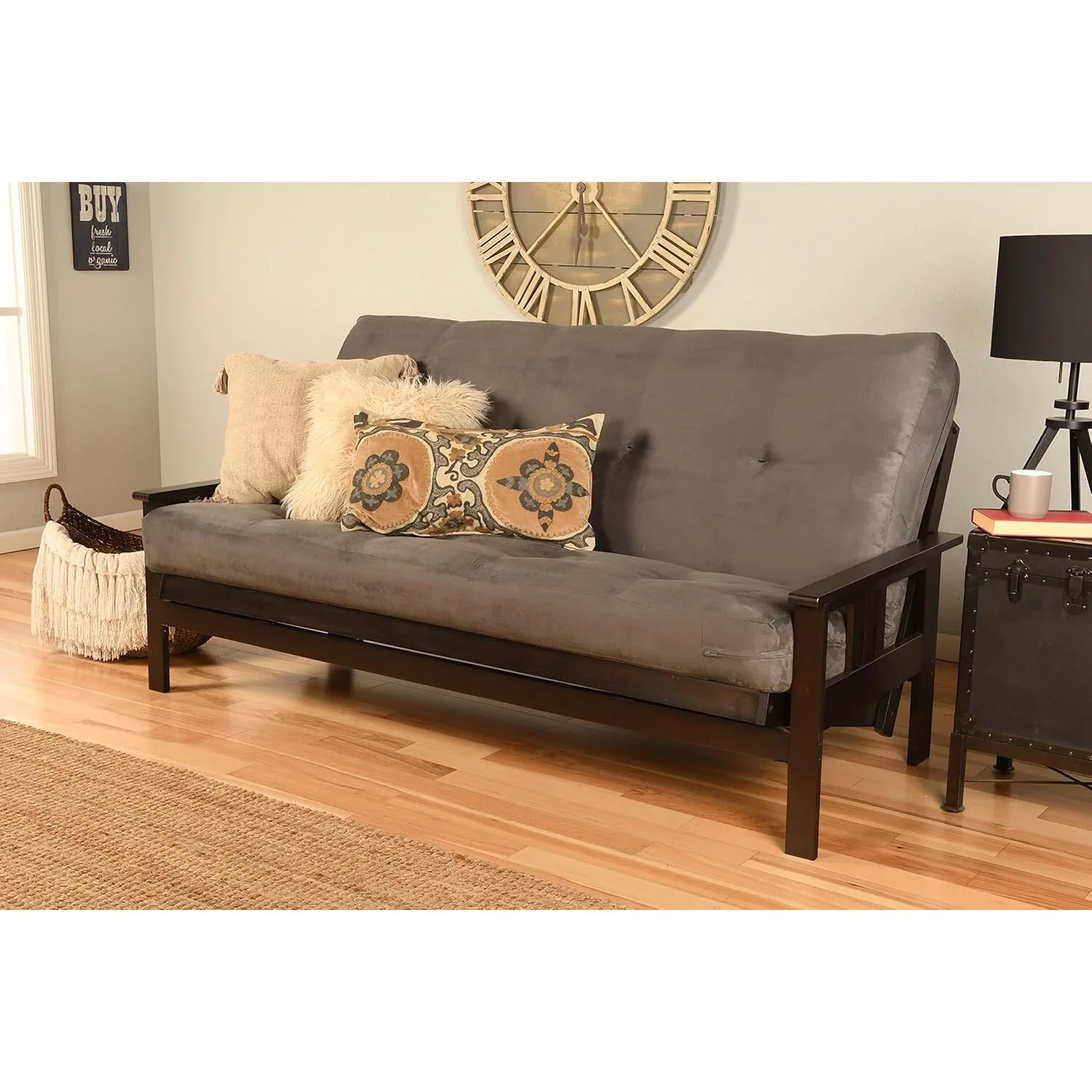 Homestock African Artifacts Full Size Futon Frame Set with Mattress, Easily Converts to Bed, Versatile Design Futon Frame for All Spaces, 33"H x 79"L x 37"D-Color:Linen Charcoal,Size:Barbados - Image 139