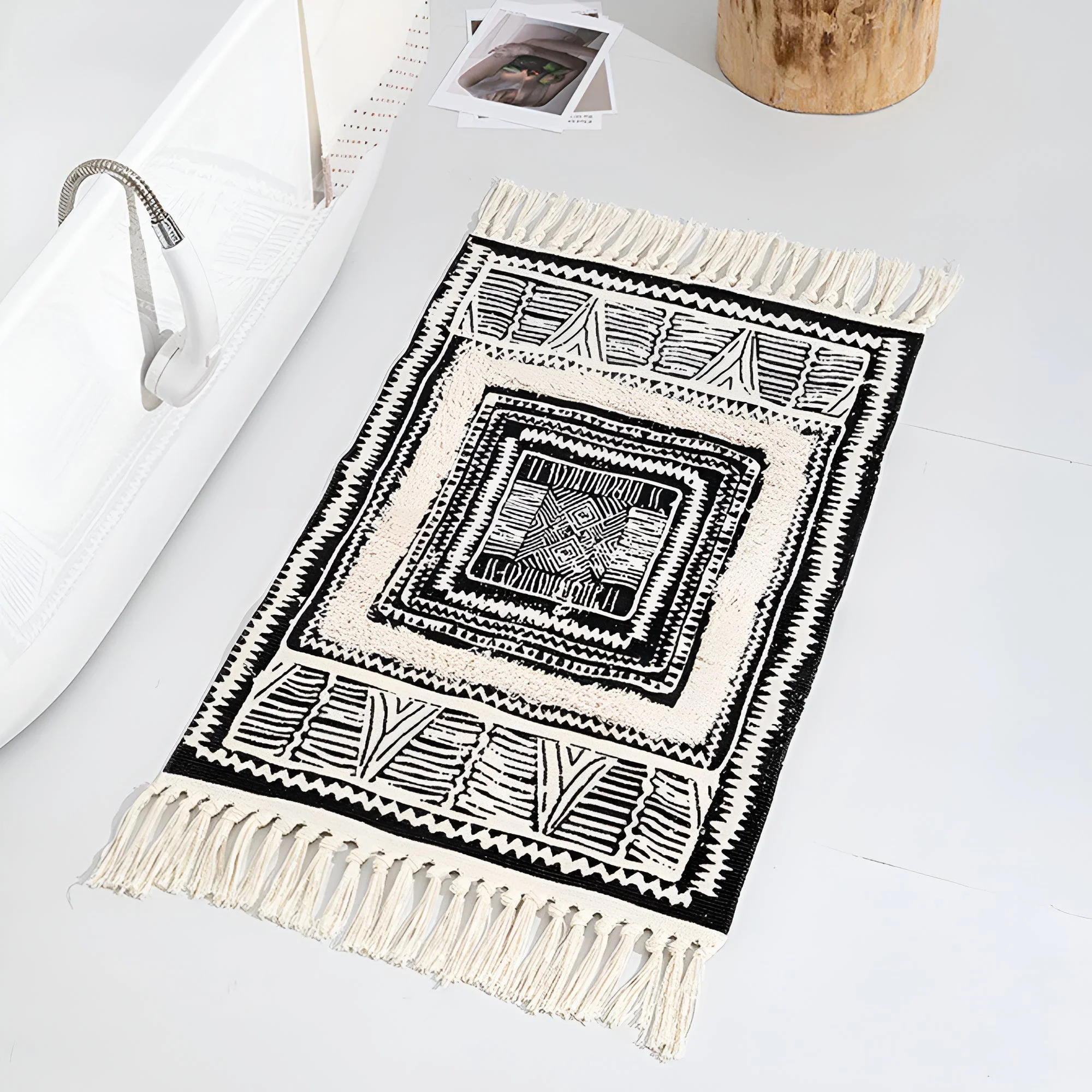 Floor Mat Microfiber Blend Machine Washable Geometric Tassels - Image 5